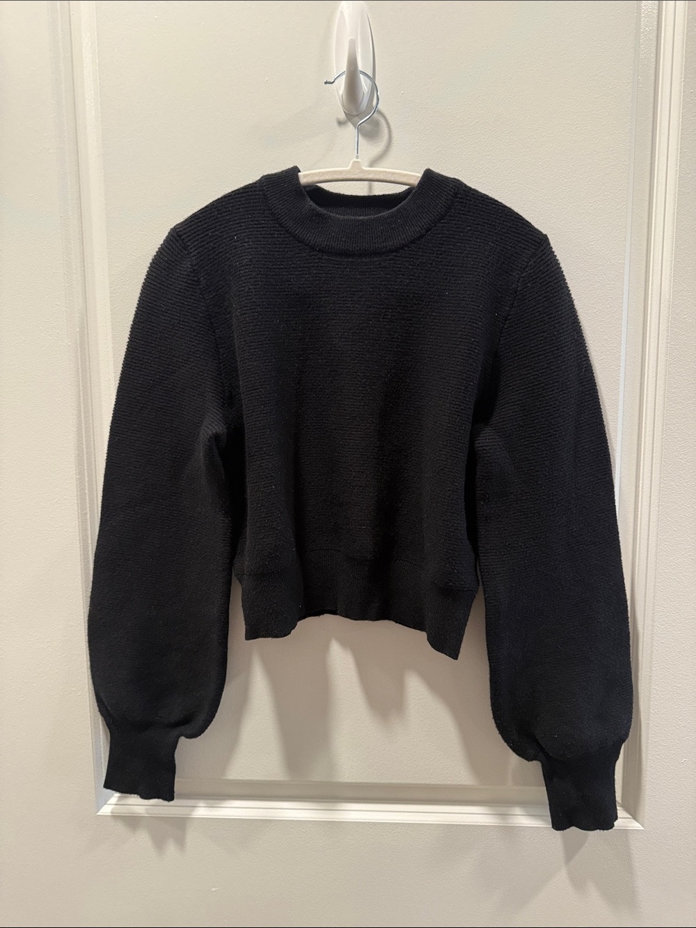 Amazon Black Crewneck Balloon-Sleeve Pullover Sweater